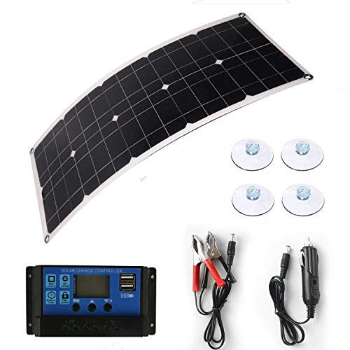 Solar Panel 50W 18V 12V Bendable Flexible, Waterproof Solar Car Battery Charger Maintainer Portable Trickle Charger ,Charging Clip Line for Motorcycle RV Boat with 10A Charge Controller Kits