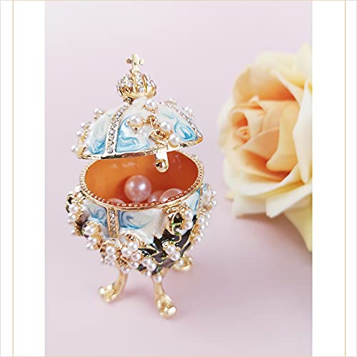 Faberge Egg Vintage Gold Jewelry Box - Hand-Painted Metal Trinket