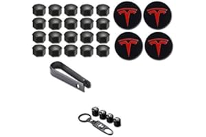 CoolKo Exterior Decoration 4 Wheel Center Caps and 20 Lug Nut Covers & Air Cap Covers Compatible with Tesla Model X S 3 Y