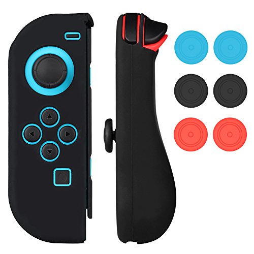 Nintendo Switch Joy-Con Gel Guards with 3 Pairs of Thumb Grips Caps Mothca Skins Protective Black Case Sleeve Anti-Slip Humanization Design Lightweight Comfort Game Feeling(Black)