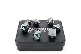 Powder Blue Gun Metal Polyhedral Dice Set | 7 Piece | Professional Edition | FREE Display Case | Hand Checked Quality Control