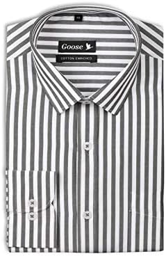 Goose Select Men's Grey Stripes Office Wear Formal Shirts(Rich Cotton Full Sleeves)