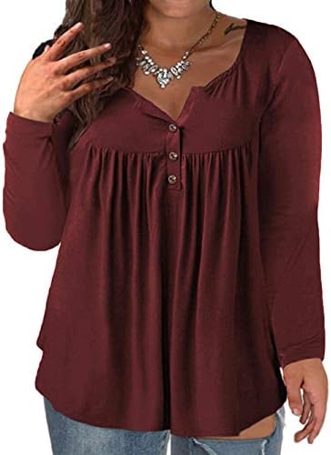 thumbnail image 2 of VISLILY Womens Plus Size Summer Tops Trendy Henley V Neck T Shirts Flowy Pleated Tunics Short Sleeve Buttons Up Blouses 2 of 10