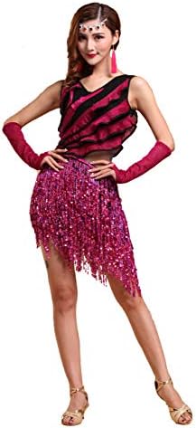WOLIMAI Women's Sexy Fringe Tassel Ballroom Salsa Costumes Tango Latin Rumba Dance Dress