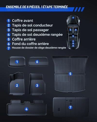 LANTU 9pcs Floor Mats for Tesla Model Y 2025-2026 Premium/Performance TPE All Seasons 3D High Edge Non-slip Waterproof for Trunk and Second Row Seats Juniper Accessories
