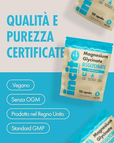 Integratore al Magnesio Bisglicinato – 500 mg – Qualità Premium – 100 Capsule Naturali e Vegane (Fornitura per 3 Mesi) ad Alta Concentrazione con la Massima Biodisponibilità