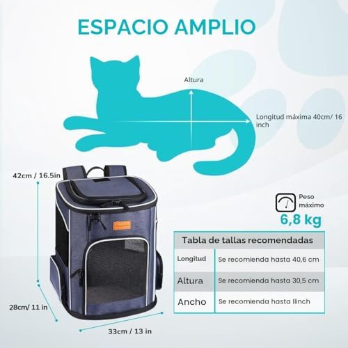 Mochila para Gatos e Cães Pequenos, 7 kg, Dobrável com Trela de Segurança Interior e Carapaça