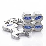 D&R Wrench Keychain Chrome Tire Valve Stem Caps for Ford