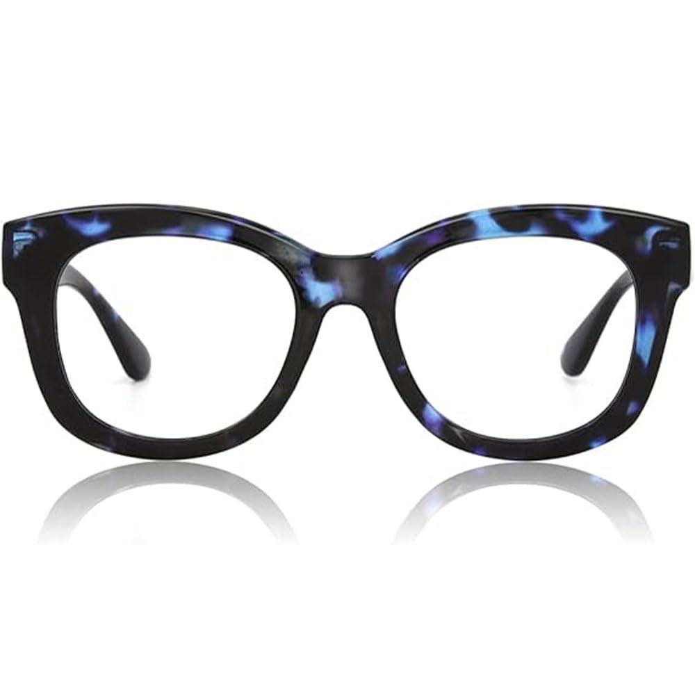 JiSoo Reading Glasses 2.0 Women/Ladies Blue Tortoiseshell Turquoise Designer Readers, Thick Large Round Ladies Reading Glasses 2.0, Demi Blue