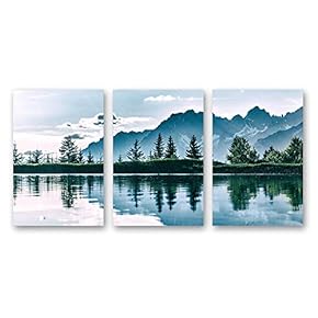 Canvas Wall Art Beautiful Scenery with Turquoise Lake, Forest and Mountains Painting Artwork for Home Prints Framed - 16"x24" x 3 Panels