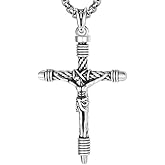 AulanRose Cross Necklaces for Men Crucifix Necklace Mens 925 Sterling Silver Cross Pendant Necklace Vintage Religious Jewelry Christian Gifts for Women