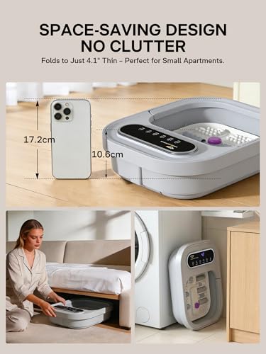 ALLJOY Bain de Pieds Massant Chauffant Pliable, Spa pour Pied avec Bulles, 24 Niveaux de Chauffage (35-48°C), Rouleaux, Infrarouge et Pierre Ponce, Thalasso Pieds pour Soulagement et Détente