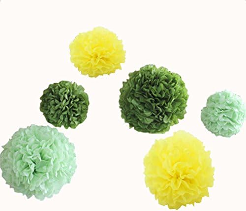12pcs 8inch 12inch Bridal Shower Hanging Tissue Paper Flowers Pom Poms Birthday Graduation Party Supplies Wedding Decorations Yellow Light Dark Green