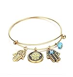 Vnox Stainless Steel Turquoise Hamsa Hand Charm Bangle Bracelet,Gold Plated