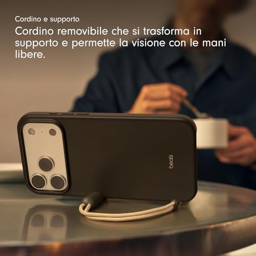 Custodia Cavalletto per iPhone 17 Pro Max con MagSafe e Controllo fotocamera, cordino che funge da supporto integrato, finitura opaca, fodera in microfibra – Grigio granito