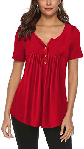 Neitade Women's Shirts and Blouses Short Sleeve Button up Tunic Tops