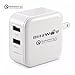Qualcomm Quick Charge Wall Charger, BlitzWolf Qualcomm QC 3.0 30W 2.4A Dual USB Port Travel Charger With Power3S Tech for Xiaomi5, LG G5, HP Elite x3, HTC 10, Asus ZenFone 3, LeEco Le MAX 2(White)