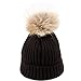 Womens Girls Knitted Fur Hat Real Large Raccoon Fur Pom Pom Beanie Hats