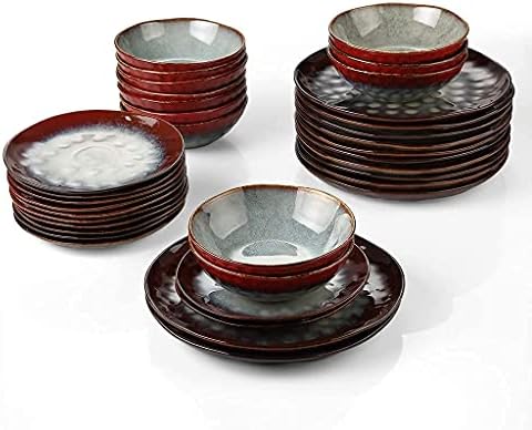 YYAI-HHJU Dinner Set Vintage Look Ceramic Red 36-Piece Stoneware