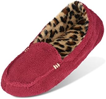 P26 Womens Moccasin Slippers Shoes W/Memory Foam Insoles (7-8, Burgundy)