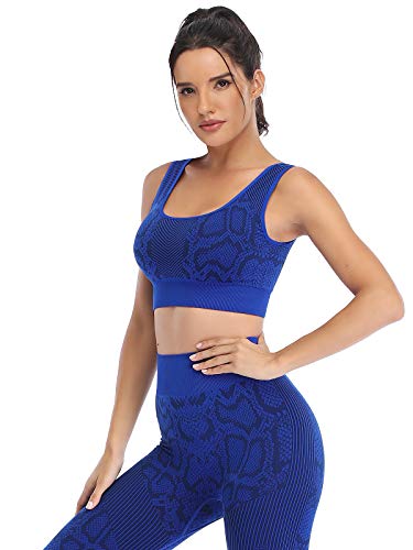 Seamless Workout Outfits for Women 2 Piece High Waisted Leggings with Sports Bra Gym Yoga Set (8004L-Royal Blue)