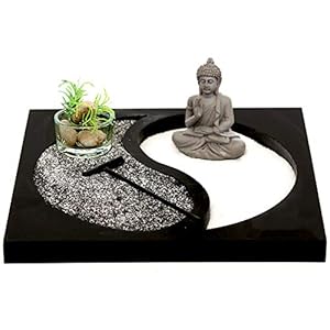 Carousel Home and Gifts Miniature Desktop Stress Relief Meditation Yin Yang Buddha Zen Garden Set