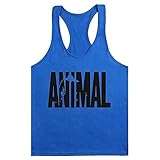 WAYLONGPLUS Mens Animal Letter Print Fitness Gym Stringer Tank Tops for Bodybuilding Muscle Workout (Blue-BK,M)