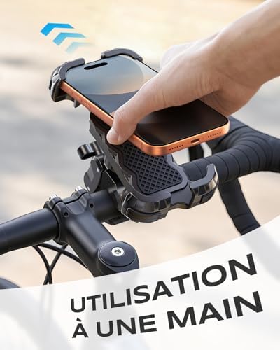 Support Telephone Velo, [1s Verrouillage Sécurisé] Support Telephone Moto 360° Rotation, Porte Telephone Velo pour Trotinette Electrique/Scooter/VTT, Embout de Guidon Moto, 4,7-6,8” Smartphone