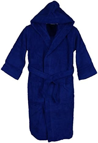 Silken Kids Teenagers Boys Hooded Robe Unisex 100% Turkish Cotton Terry Bathrobe (X-Large 44" Length (12+ Ages), Navy)