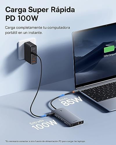【Chip Optimizado】 Baseus Docking Station USB C 3 Monitores 13 en 1 Hub, 2*HDMI 1*DisplayPort 4K@60Hz, VGA, USB 3.1 10Gbps, PD100W, Ethernet para Laptop