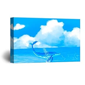 Hand Drawing Style Blue Whale Swimming in The Ocean