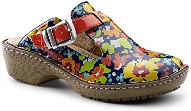 Lila SureGrip Womens Bailey Red Floral Open Back Clog Slip Resistant Work Shoes 10M