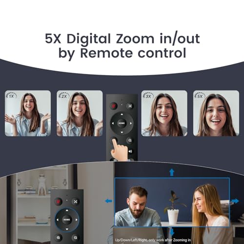 TONGVEO AI Tracking 4K Webcam 5X Zoomable for Conference TV Room System with 4 Mics and Speaker, Computer ePTZ Camera with Remote, Adjustable Wide Angle, for Laptop Mac, Video Call, Zoom