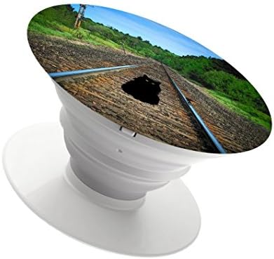 Cell Phone Holder Expanding Stand and Grip Pop Mount Sockets for smartphone and tablet iphone ipad (white)-black ghost cat on the tracks silhouette