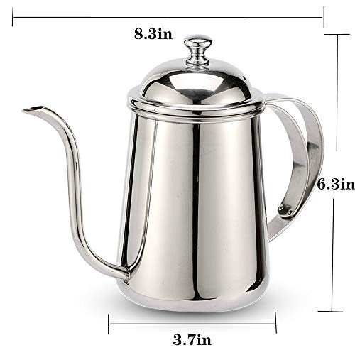 YUSDP Kettle Stainless Steel Tea Coffee Pot Mirror Polishing Gooseneck Spout Drip Stovetop Pour-Over Bottle Counter Balance Handle for Home Camping Traveling