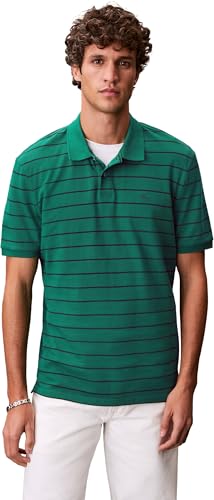 Polo de Manga Corta Hombre Striped Pique con Tapeta de Botones, Verde (Enchanted Forest), M