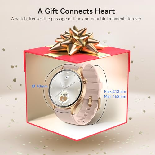 aeac Smart Watch for Women, AMOLED Ultra-Clear Screen Activity Trackers with Heart Rate/Sleep/SpO2 Monitor, Waterproof Fitness Smartwatch for iPhone/Samsung/Android（Pink Gold）