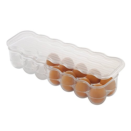 InterDesign Plastic Egg Holder for Refrigerator with Handle and Lid, Fridge Storage Organizer for Kitchen, Holds up to 14, 4.25