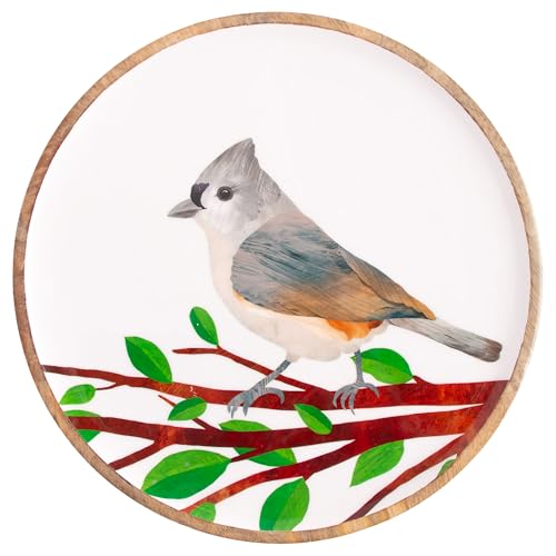 Boston International Round Platter Mango Wood Serving Dish, 14", Gray Titmouse