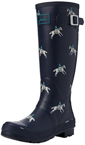 Joules Women's Welly Print Rain Boot, French Navy Horse Rider, M