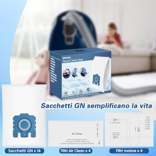 12 Bags for Miele GN Vacuum Cleaner Bags Classic C1 Complete C2 C3, S2 S5 S8 Series 3D Efficiency Dust Bag with 4 Motor Protection Filter, 4 Exhaust Filter 9917730 10123210