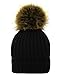 Women's Winter Trendy Warm Faux Fur Pom Pom Fashion knit Beanie Hats JM6062 (Black+Brown)