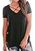 Women Short Sleeve Criss Cross Neck Casual Tops T-Shirt Black L