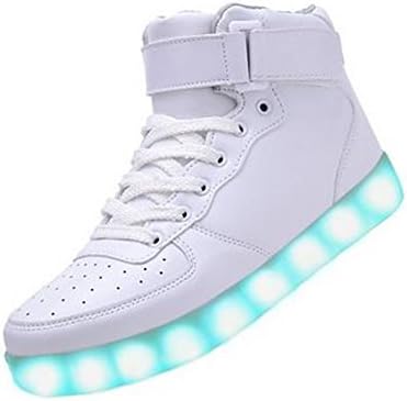 Women High Top USB Charging LED Shoes Flashing Sneaker (6.5US, White)