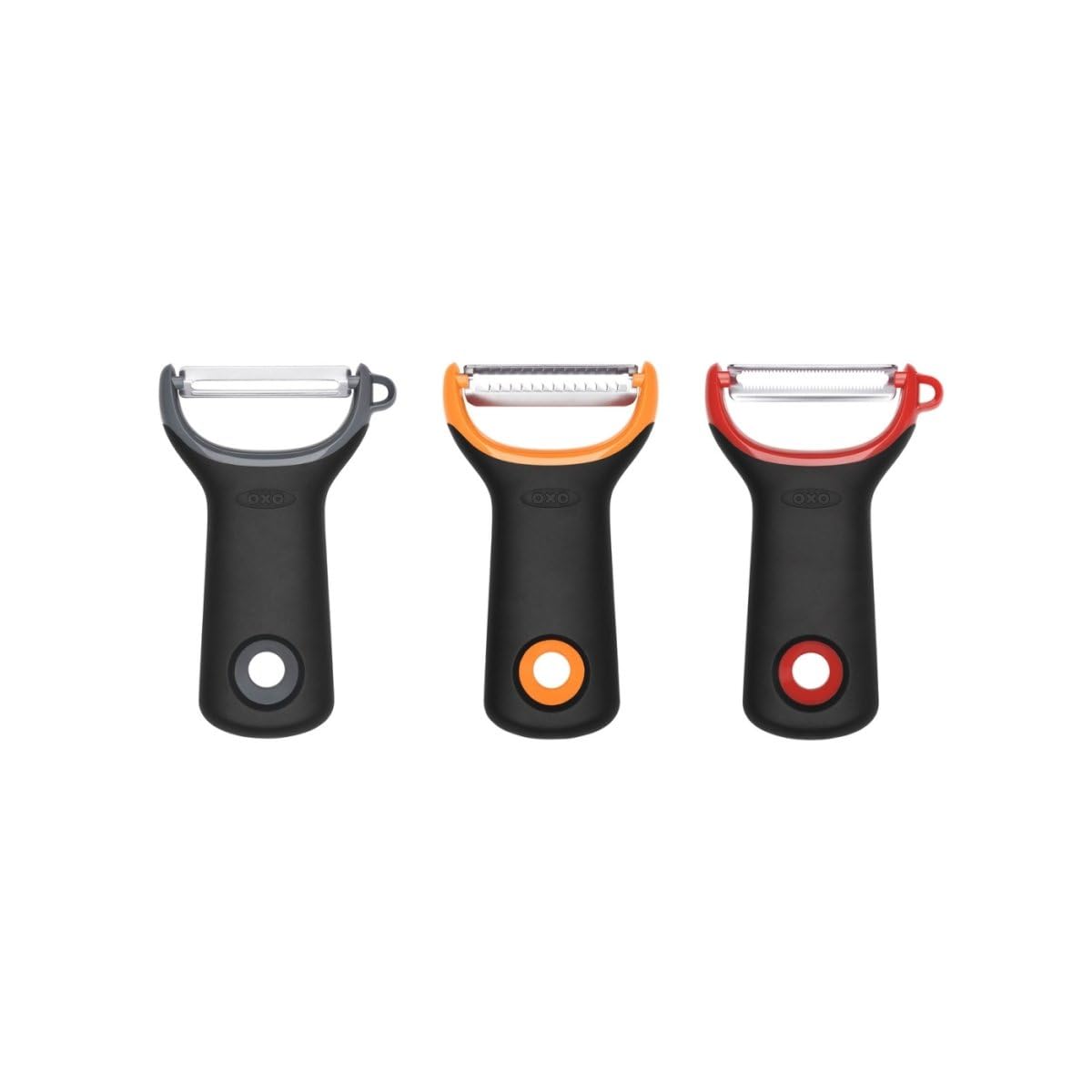 OXO Good Grips 3-Piece Assorted Prep Peeler Set – Includes Straight, Serrated & Julienne Peelers – Y-Shaped Design – Sharp Stainless Steel Blades – Non-Slip Handle – Dishwasher Safe