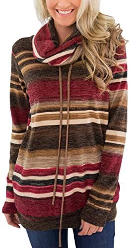 JomeDesign Womens Long Sleeve Tops Cowl Neck Striped Shirt Sweatshirt with Pockets S-XXL