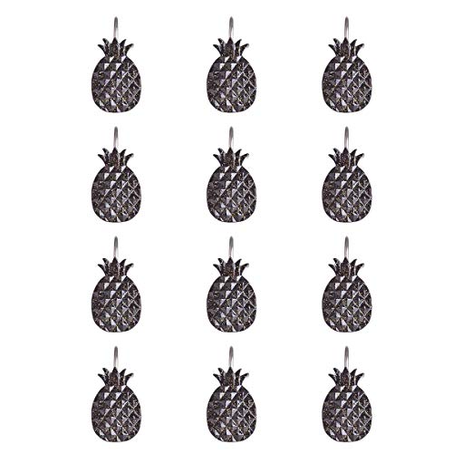 Dimaka Pineapple Shower Curtain Hooks Bling,12PCS of Set Decorative Rust-Proof Resin Stainless Steel Black Pineapple Shower Hooks Rings for Bathroom,Bedroom,Baby Room Decor(Black Pineapple)