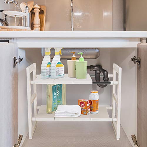 Livememory Expandable Under Sink Organizer, 2 Tier Under Sink Shelf for
