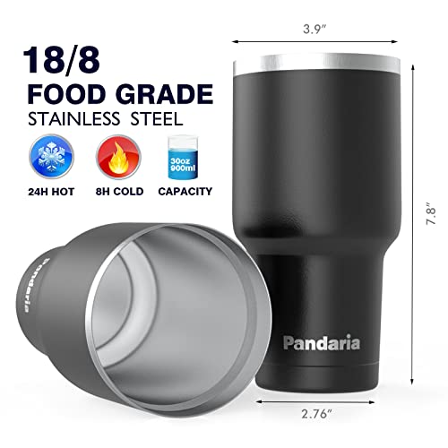 Pandaria 30 oz Insulated Tumblers with Lids and Straws, Double Wall Stainless Steel Tumbler with Straw, Reusable Spill Proof & Leak Proof Tumbler, Perfect for Iced Coffee, Tea & More, black