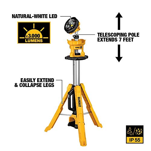 DEWALT DCL079BR 20V MAX Portable Cordless Tripod Light (Bare Tool, No Battery or Charger) (Certified Refurbished)